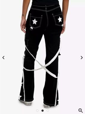 Black & white flared star bootie mall-goth rare bondage jeans w straps!